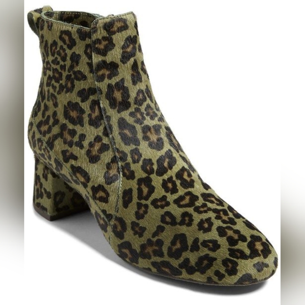 NIB Jack Rogers Berkeley Booties green leopard print calf hair ankle gold tone